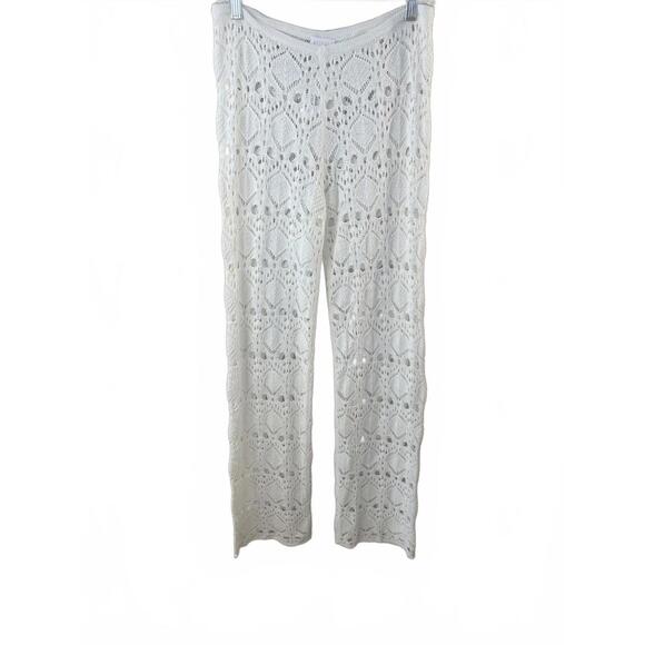 Meshki Trena Ivory Crochet Knit Pants Mid Rise Straight Leg Unlined Size Large - Picture 4 of 12